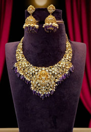 Beautiful neck chocker with god Laxmi Devi motive and purple beads